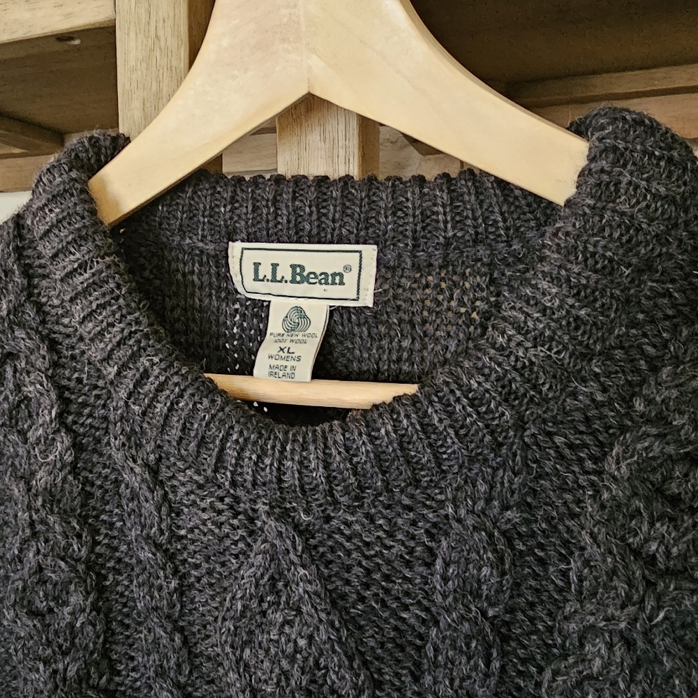 LL Bean Vintage 90's Irish Cable Knit Sweater XL 100%Virgin Wool Made in Ireland - Picture 3 of 7